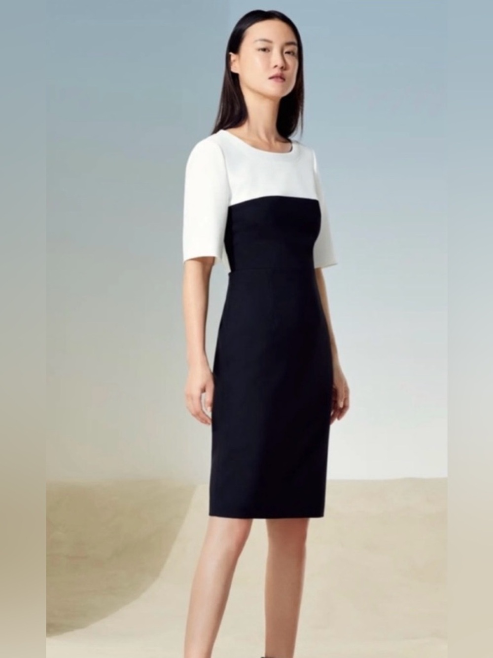 Hugo Boss Daina Black and White Colorblock Dress size 10 *Like New